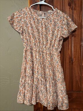 Hayden Girls Orange Floral Short Sleeve Tiered Dress